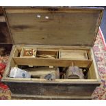 A Carpenter's chest and tools including hand saws,