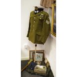 Militaria - a dress tunic; a jump suit; a RAF beret; a gliding tunic; a folding trenching tool;