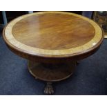 An Irish mahogany centre table, birds eye maple border to top, tapering cylindrical column,