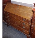 A George III mahogany bureau, fall front enclosing fitted interior over four graduated long drawers,