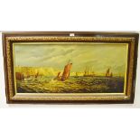 French yacht off The White Cliffs of Dover oil on glass unsigned, framed.
