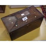 A Victorian inlaid rosewood sarcophagus tea caddy, fitted interior, c.