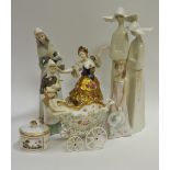 Decorative ceramics - a Lladro figure of a young girl and bonnet; others including 2 nuns,