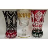 Decorative Glass - two substantial coloured glass vases; similar bowls;