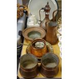 Metalware - Eastern copper ewer; swing handle buckets; plates;