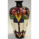 A contemporary Moorcroft pansy pattern tapering ovoid vase, tubelined with stylised flowers,
