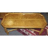 A Drexel Chartwell coffee table, chamfered rectangular top, bobbin 'turned' supports, X-stretcher,