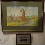 Ron Ellis, contemporary School, Clev on Sea Windmill, signed, water colour, 31cm x 50.