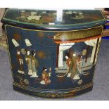 A 20th century bow fronted hall cupboard chinoiserie lacquered