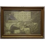 E B Grange, local interests, Chatsworth House, Bridges and Trees, engraved glass panel, signed,