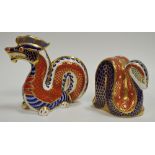 Royal Crown Derby paperweight, Dragon; another, Serpent,