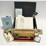 Gentleman's Items - a George V silver vesta case, Birmingham 1916, cufflinks, Ubique powder compact,