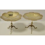 A pair of miniature Edwardian silver 'George III' scallop top tables,