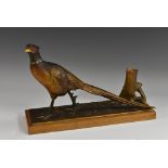 A mid-20th century cold painted spelter novelty table lighter, as a pheasant,