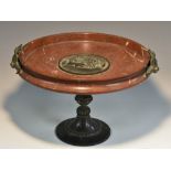 A 19th century French Grecian-Revival rosso antico marble and dark patinated bronze table centre