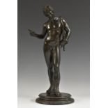 Neapolitan School (19th century), a dark patinated Grand Tour bronze, Narcissus, circular base,