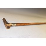 Nottingham Interest - a Victorian silver coloured metal mounted salvaged timber walking stick,