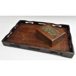 A Chinese bronze mounted padouk wood rectangular playing card box, hinged cover,