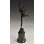 After Giambologna (19th century), a dark patinated Grand Tour bronze, Mercury, serpentine base,