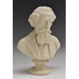 A 19th century Parian portrait bust, of Charles Dickens, circular socle, 24.