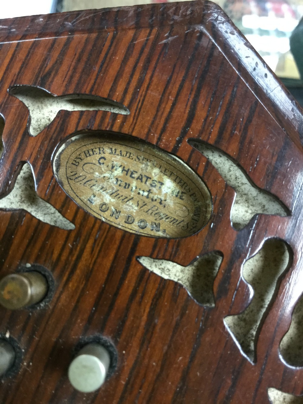 A 19th century rosewood concertina, by C Wheatstone, London, forty-eight keys, - Image 3 of 7