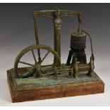 A scratch built scale model furnace blast engine 1837, wooden plinth base, 32cm high, 35cm wide,