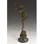 After Giambologna, a dark patinated bronze, Mercury, marked JB Depose, Bronze Garanti, Paris,