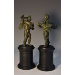 Grand Tour School (19th century), a pair of verdigris patinated bronzes, after the Antique,