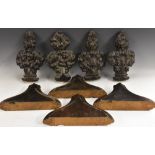 An English oak poppy head pew end finial, carved with scrolling leaves and acorn laden branches, 30.