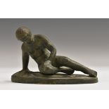 Grand Tour School (19th century), verdigris patinated bronze, The Dying Gaul, after the Antique,