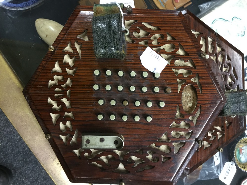 A 19th century rosewood concertina, by C Wheatstone, London, forty-eight keys, - Image 6 of 7