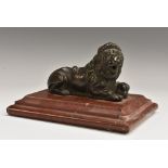 Grand Tour School (18th century), a brown patinated bronze, of a recumbent lion,