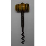 A 19th century corkscrew, turned bone handle, steel worm,