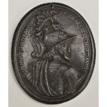 A 19th century lead oval medallion, in relief with a portrait of Henri III,