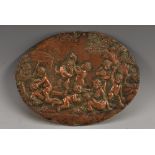 A 19th century electro-type oval panel, cast with frolicking Bacchic putti, 12.5cm x 16.5cm, c.