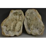 Geology - a bissected calcite and quartz specimen, cut to display matrix,