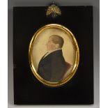 English School (19th century), a portrait miniature, of a gentleman, half-length, in profile,