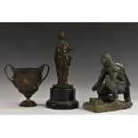 A 19th century Grand Tour dark patinated bronze base, cast in the Antique manner, 15.5cm high, c.