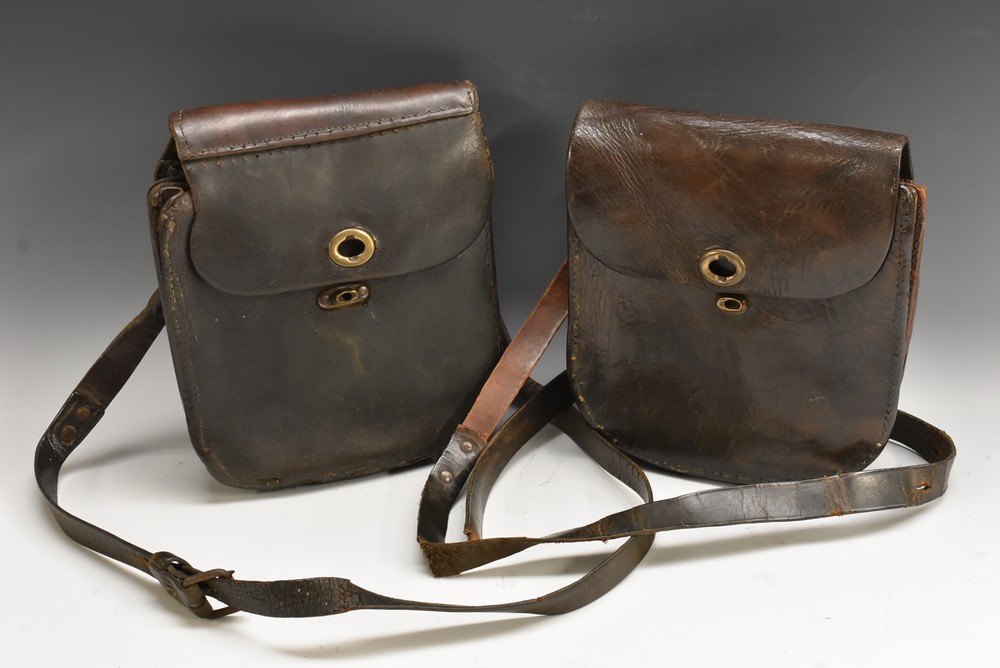 A 19th century leather satchel or dispatch case, 20cm wide; another,