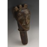 Tribal Art - an African puppet head, probably Bamana, Burkina Faso, concave features,