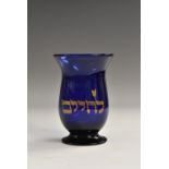 Judaica - a 19th century 'Bristol' blue glass kiddush cup, inscribed in gilt in Hebrew,