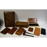 Tobacciana - leather cigar cases; cigarette cases; a musical leatherette bound humidor,