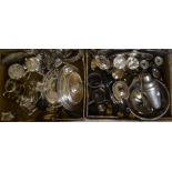 Metalware - a quantity of silver plate including pierced work tray; a pair candlesticks;