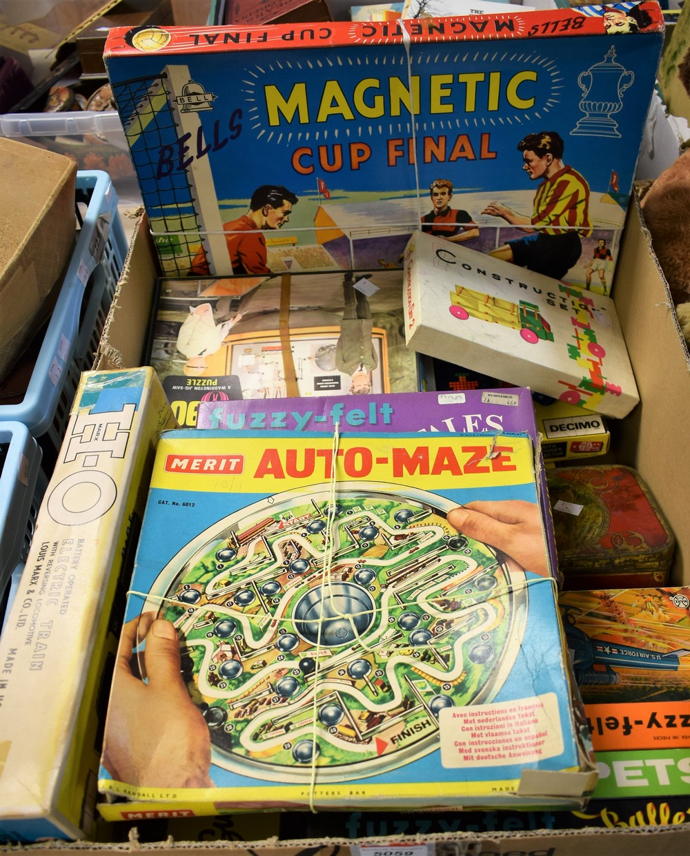 Toys and Juvenalia - a Gwent garage; a Joe 90 jigsaw; a Chop Chop helicopter; Fuzzy Felt;