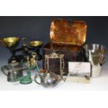 Metalware - various, including Libra scales and brass weights, sugar bows, buttons,