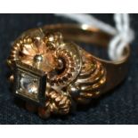 An unusual multi layer floral white stone ring, possibly Spanish,