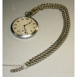 A silver coloured metal dress pocket watch, Arabic numerals, subsidiary seconds dial, top wind,