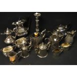 A silver plated tea set, teapot, sugar bowl, milk jug,