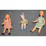 Dolls - a German composite miniature doll, fixed had, painted features, moulded hair, strung limbs,