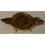 A late 19th century south African gold pond coin brooch, 1897, 9ct gold frame, steel pin clip, 11.